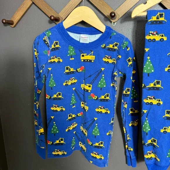 Hanna Andersson Kids Blue Construction Christmas Tree Pajama Set 130cm US 8 - Picture 6 of 7